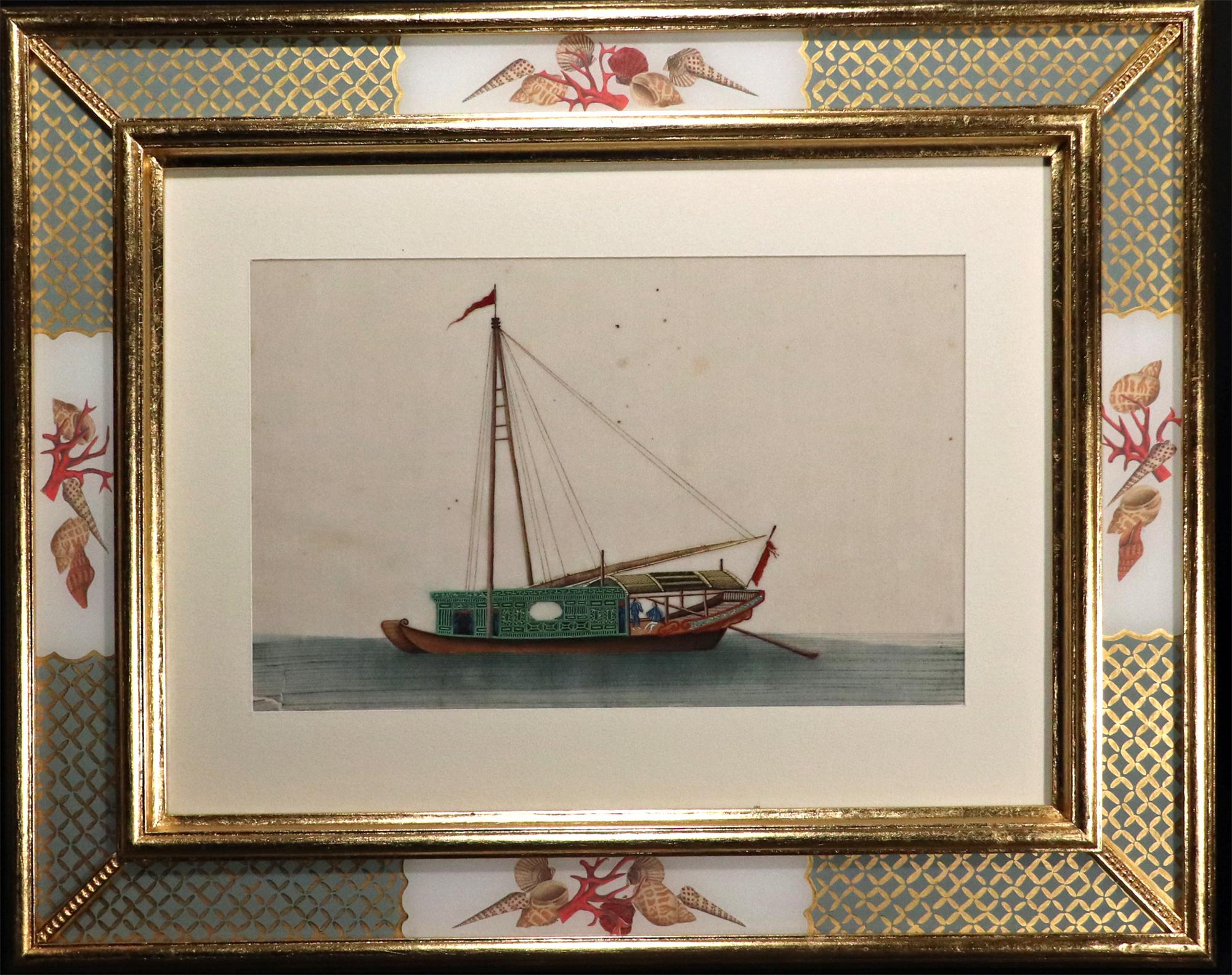 Chinesisches Handels-Aquarellgemälde von chinesischen Sampans und Junks – ein Set von zwölf Zwölf im Zustand „Gut“ im Angebot in Downingtown, PA