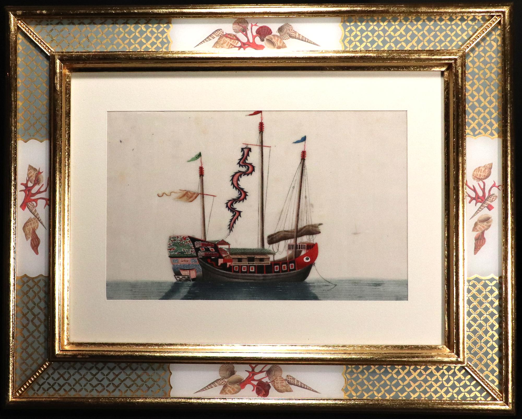 Chinesisches Handels-Aquarellgemälde von chinesischen Sampans und Junks – ein Set von zwölf Zwölf (19. Jahrhundert) im Angebot