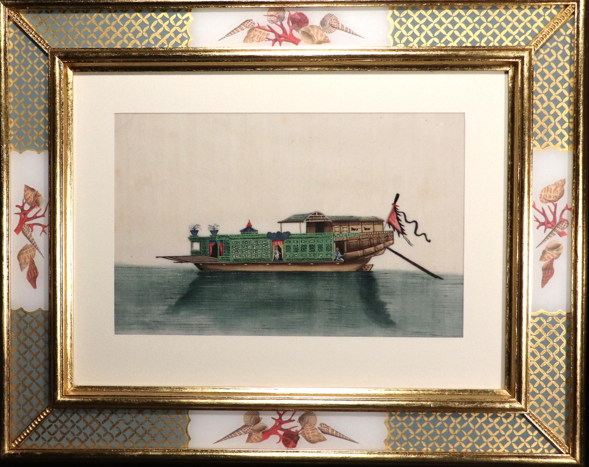 Chinesisches Handels-Aquarellgemälde von chinesischen Sampans und Junks – ein Set von zwölf Zwölf (Papier) im Angebot