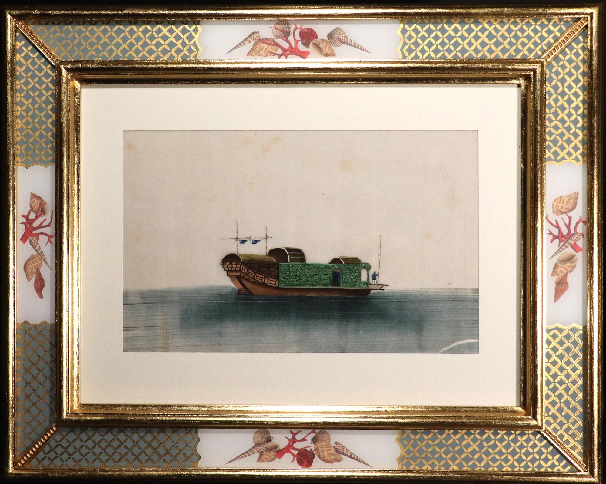 Chinesisches Handels-Aquarellgemälde von chinesischen Sampans und Junks – ein Set von zwölf Zwölf im Angebot 1