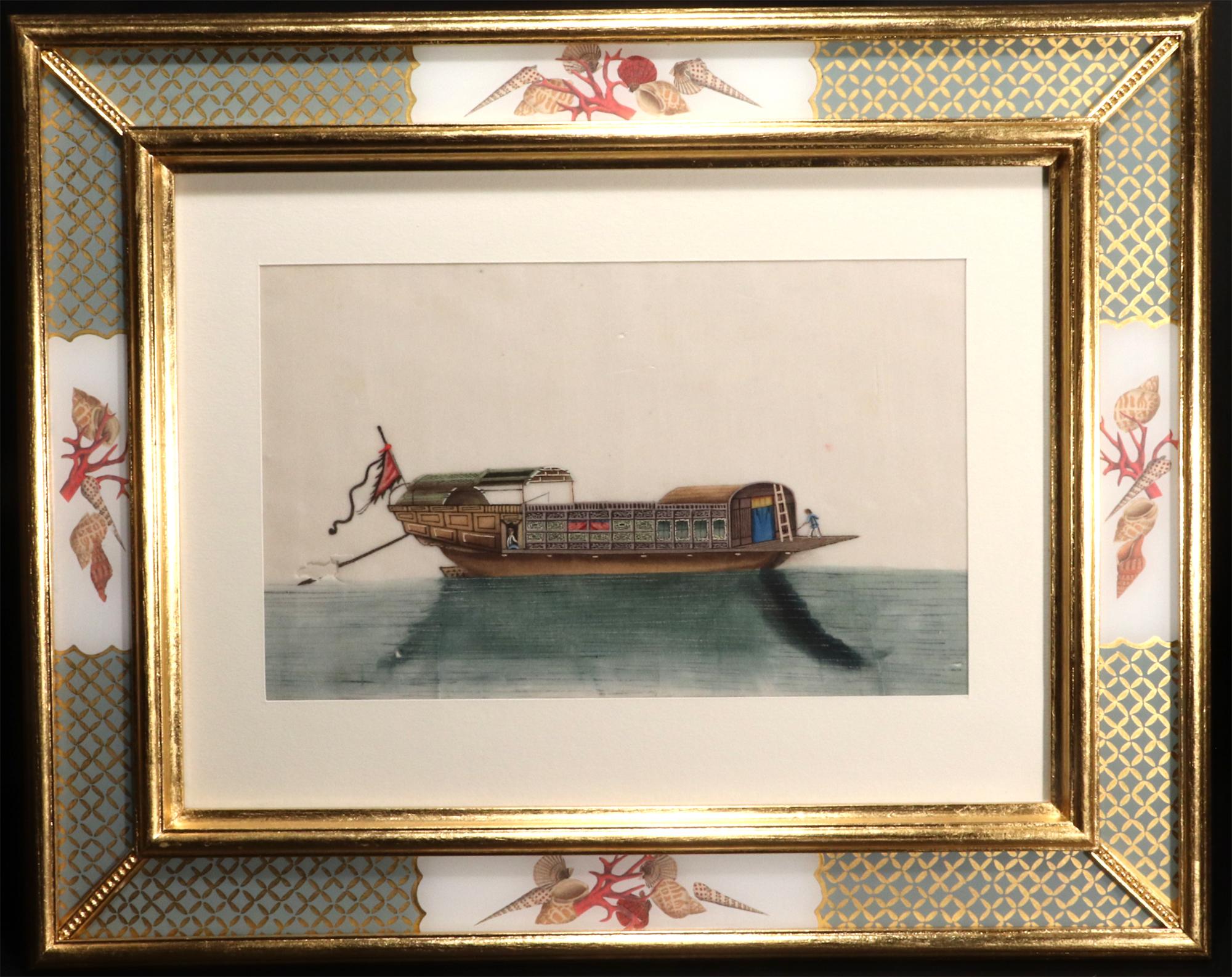 Chinesisches Handels-Aquarellgemälde von chinesischen Sampans und Junks – ein Set von zwölf Zwölf im Angebot 2