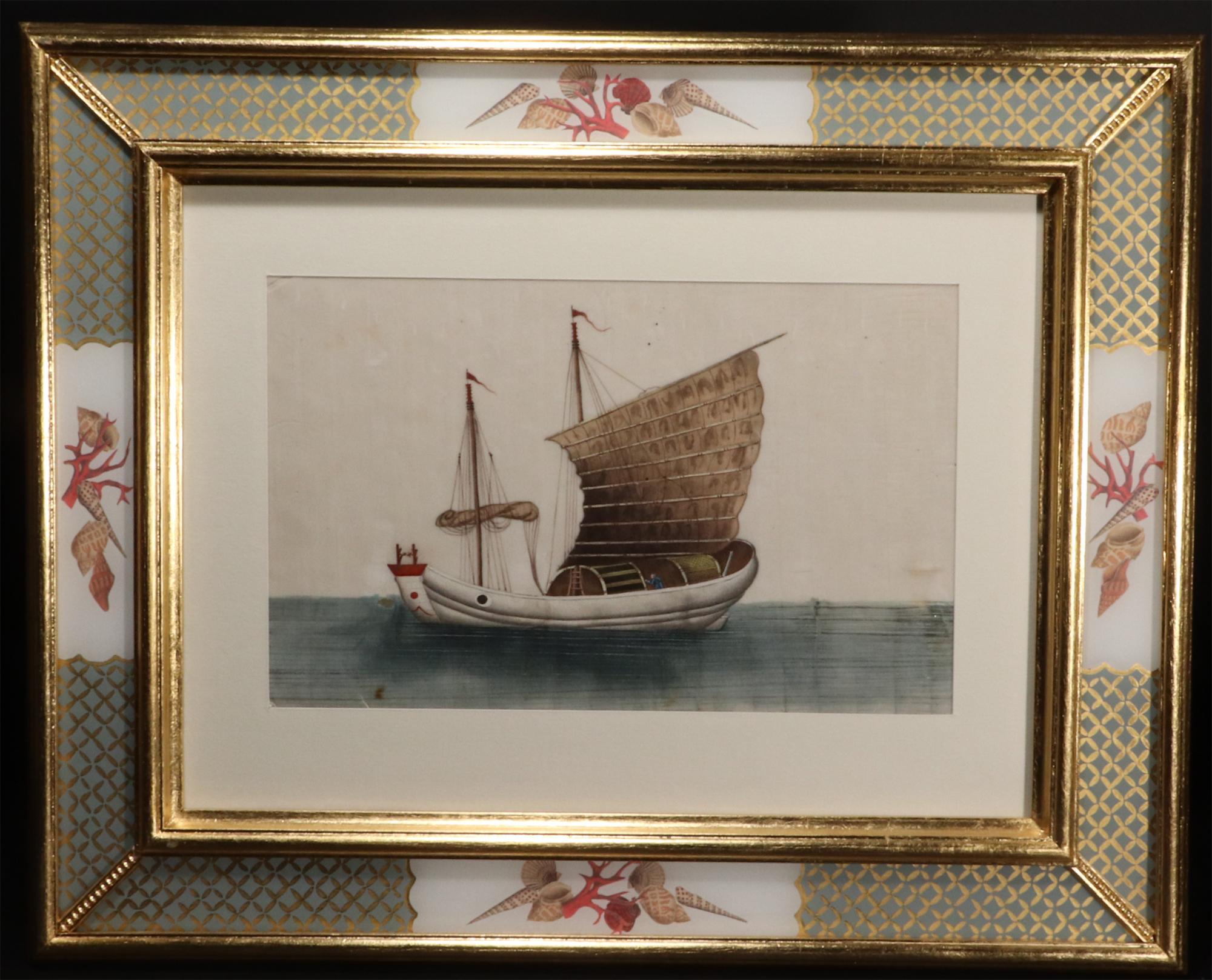 Chinesisches Handels-Aquarellgemälde von chinesischen Sampans und Junks – ein Set von zwölf Zwölf im Angebot 3
