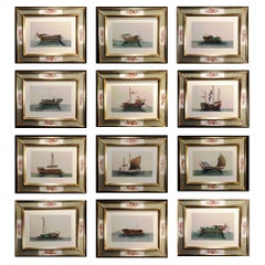 China Trade Watercolor Paintings of Chinese Sampans and Junks- A Set of Twelve