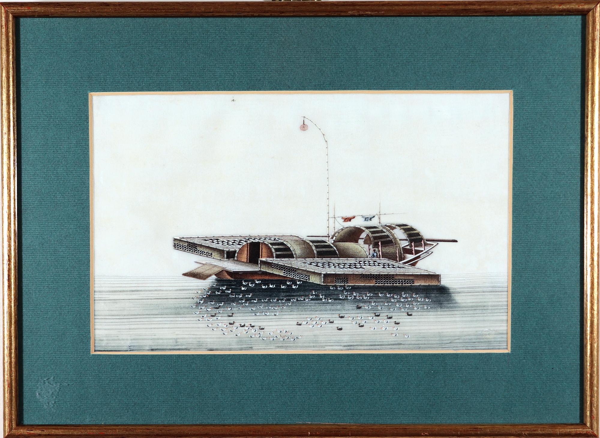 Chinese Export China Trade Watercolor Pictures of Junks & Sampans, Set of Five For Sale