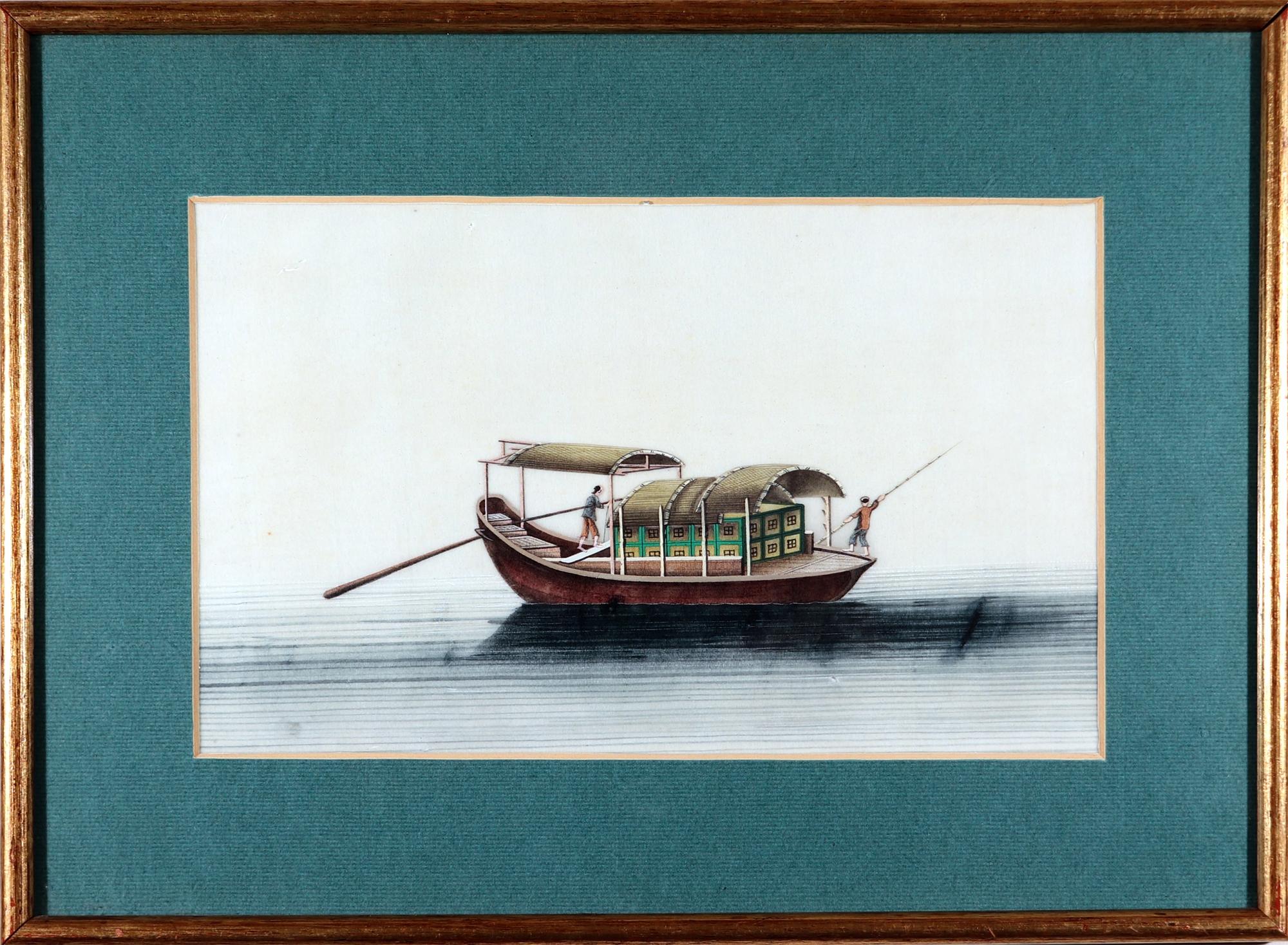 Chinese China Trade Watercolor Pictures of Junks & Sampans, Set of Five For Sale
