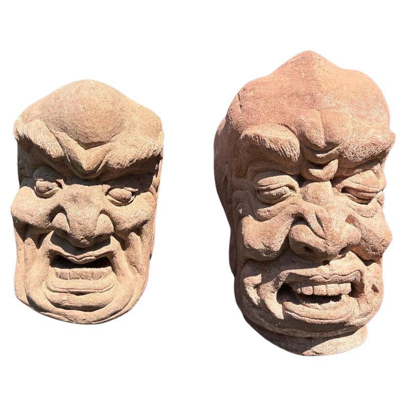 China Two Antique Fantastic Stone Garden Monk Sculptures