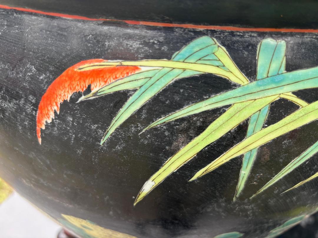China Vintage Big Gold Fish & Birds Planter Bowl with Stand, Vibrant Colors For Sale 8