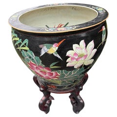 Fioriera Vintage China Big Gold Fish & Bigli con supporto, colori vivaci