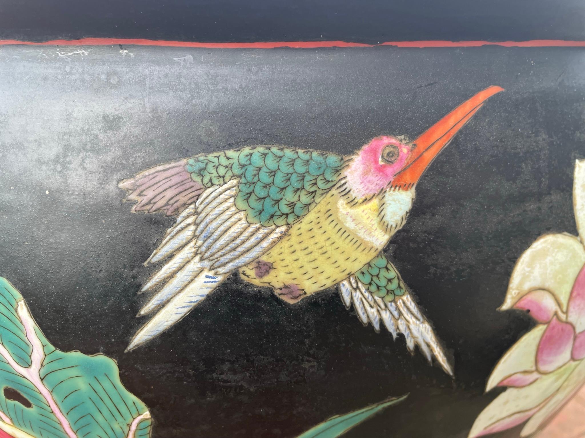 China Vintage Big Koi & Birds Planter Koi Bowl with Hardwood Stand 3