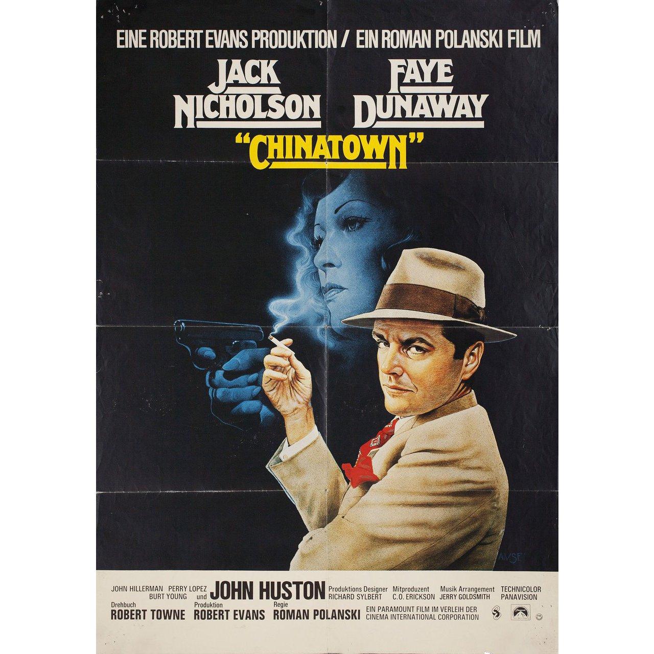Original 1974 German A1 poster by Richard Amsel for the film 'Chinatown'directed by Roman Polanski with Jack Nicholson / Faye Dunaway / John Huston / Perry Lopez. Very good-fine condition, rolled. Please note: the size is stated in inches and the