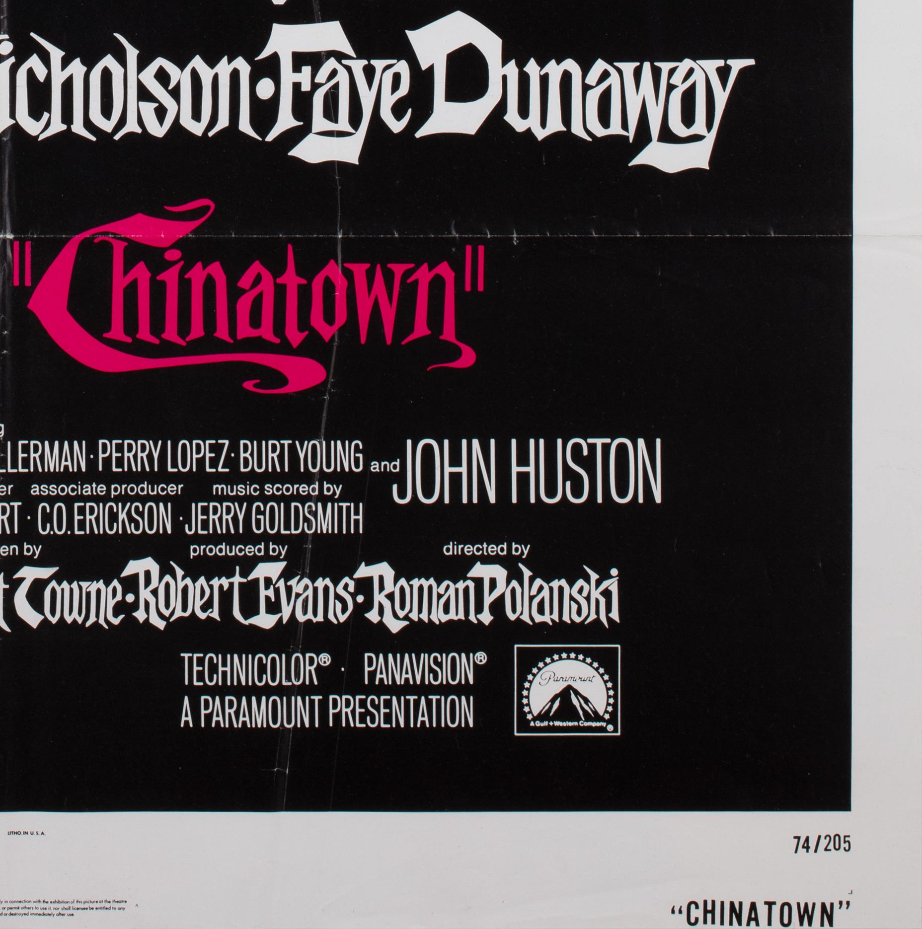 Paper CHINATOWN 1974 US 1 Sheet Film Movie Poster,  PEARSALL, Nicholson, Dunaway