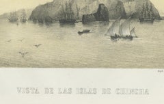 Chincha Islands Antique Lithograph 1865 – Map & Coastal Scene, Peru