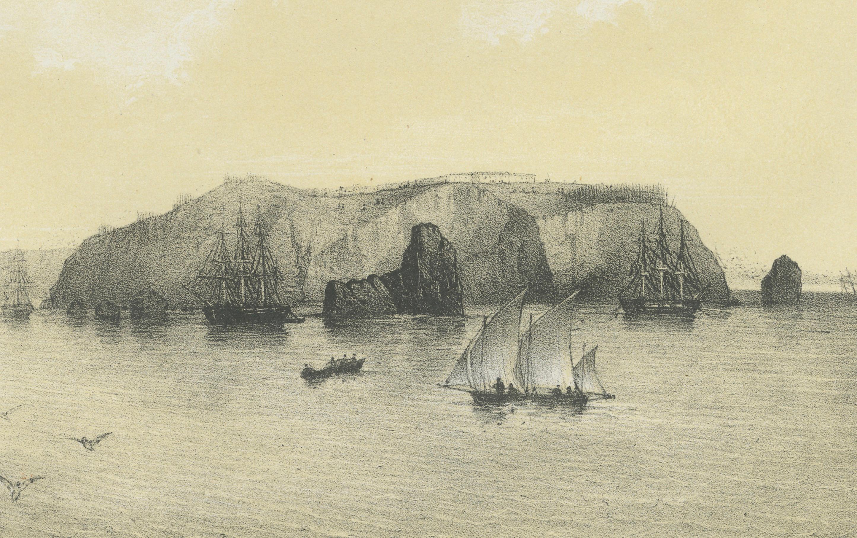French Chincha Islands Antique Lithograph 1865 – Map & Coastal Scene, Peru For Sale