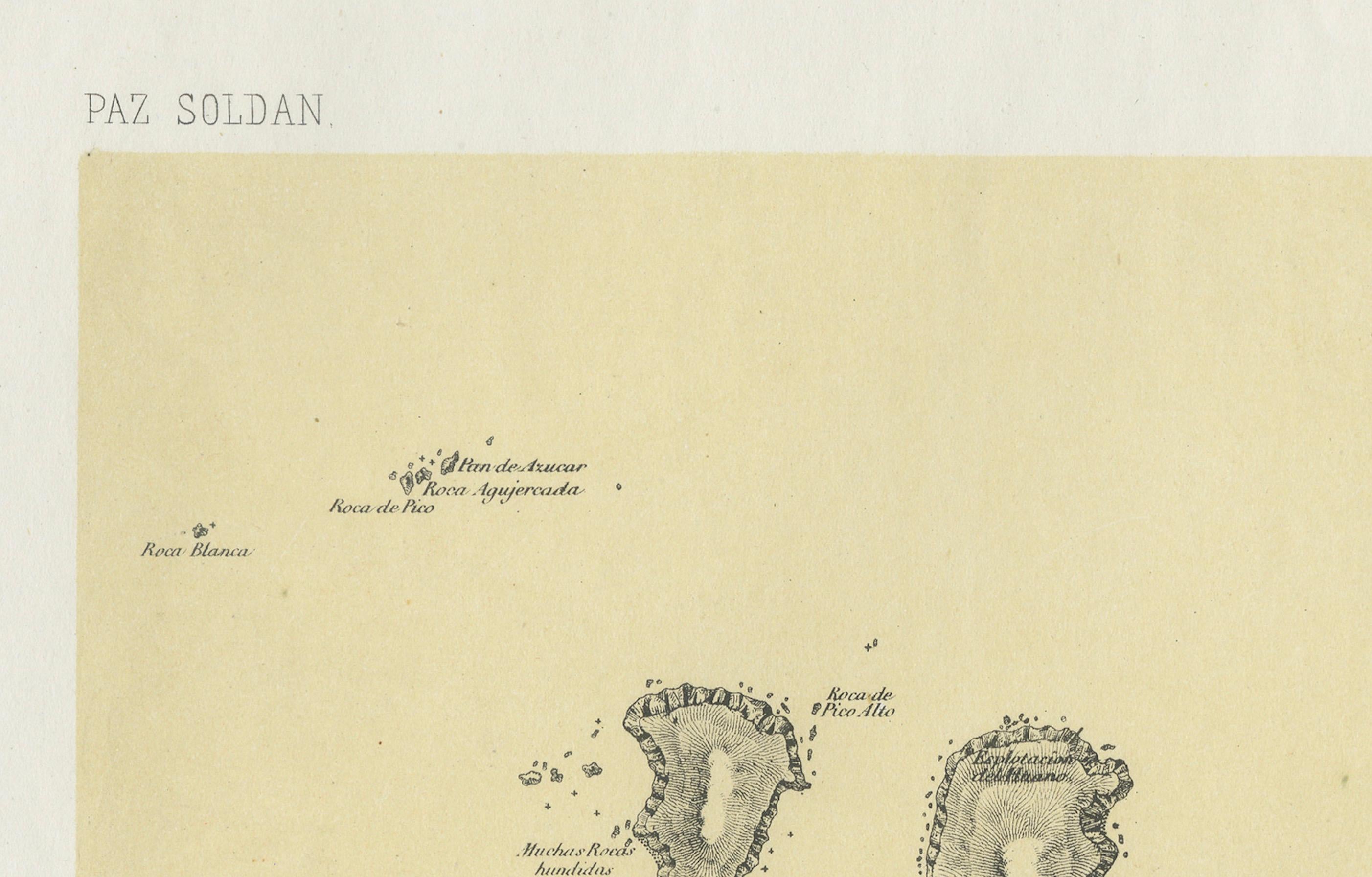 Chincha Islands Antique Lithograph 1865 – Map & Coastal Scene, Peru In Good Condition For Sale In Langweer, NL