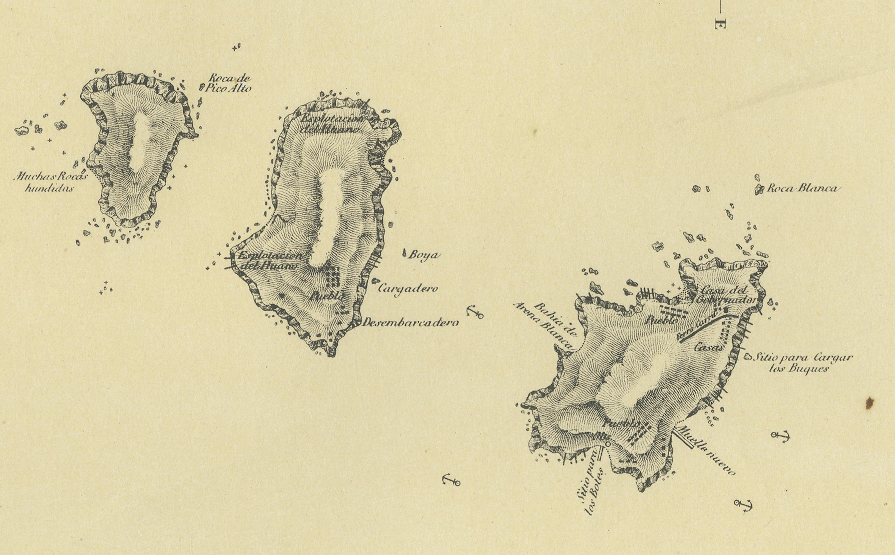 Mid-19th Century Chincha Islands Antique Lithograph 1865 – Map & Coastal Scene, Peru For Sale
