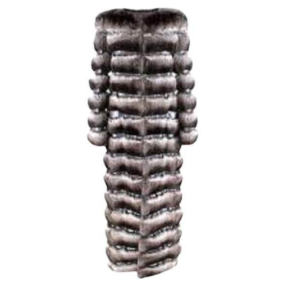 XS Valentino Chinchilla Fur Banded Long Coat  For Sale