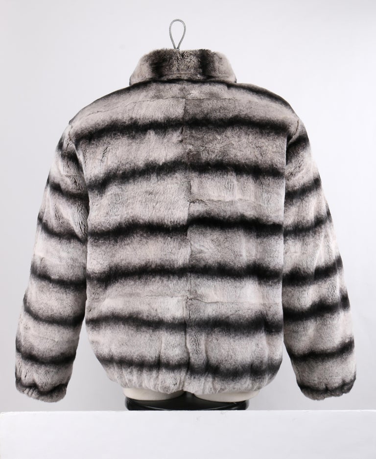 Chinchilla Fur Black and White Fur Zip Front Coat Jacket For Sale at 1stDibs