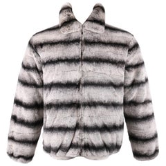 Chinchilla Fur Black & White Fur Zip Front Coat Jacket