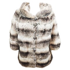 Chinchilla Fur Coat with Rhinestone Buttons