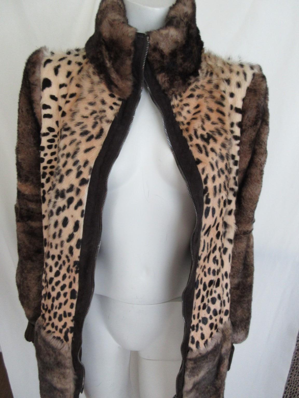 Leopard Print Chinchilla Fur Leather Coat  For Sale 5