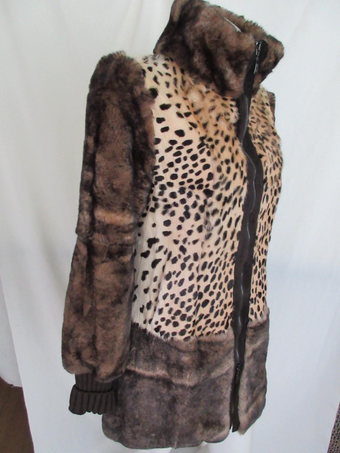 Leopard Print Chinchilla Fur Leather Coat  For Sale 1
