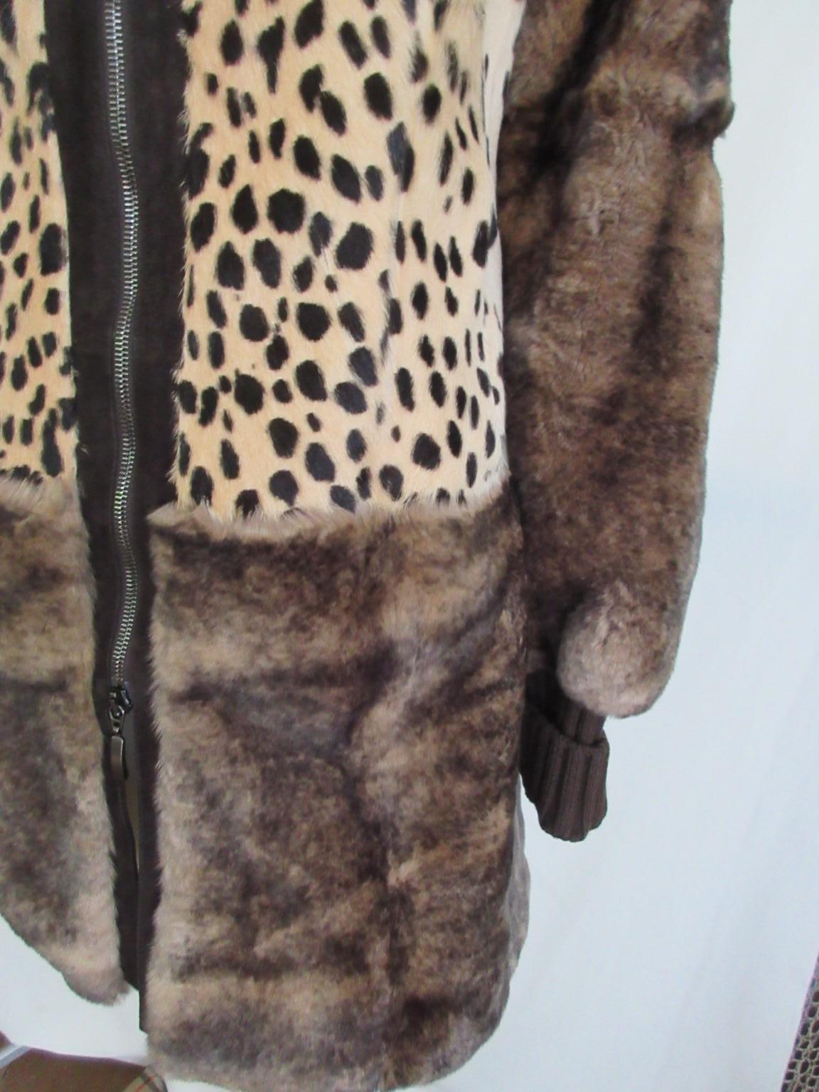 Leopard Print Chinchilla Fur Leather Coat  For Sale 2