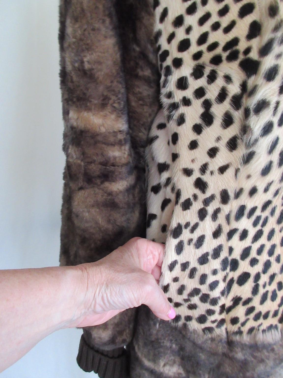 Leopard Print Chinchilla Fur Leather Coat  For Sale 3