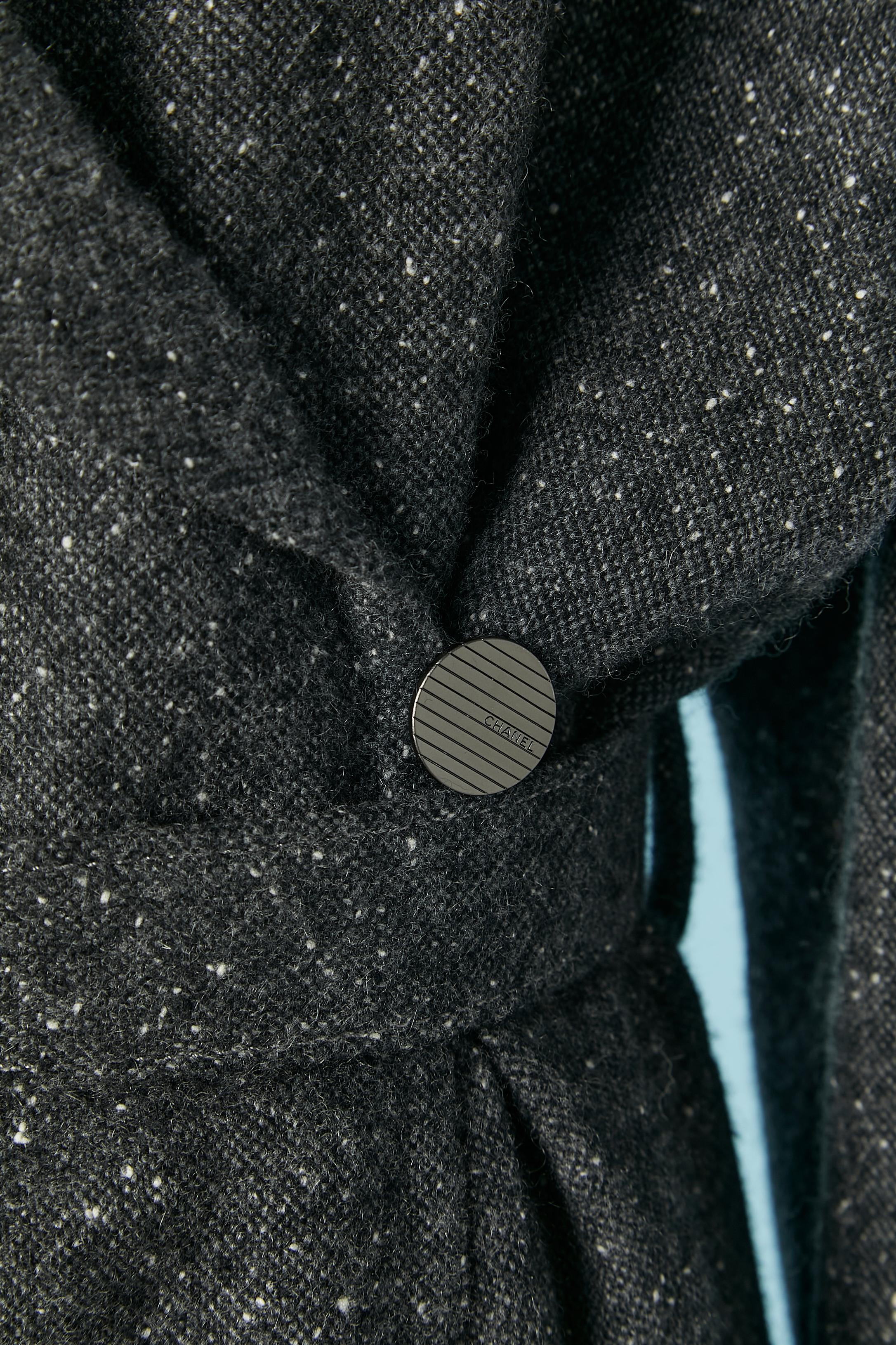 Black Chiné grey cashmere wrap jacket and skirt ensemble CHANEL For Sale