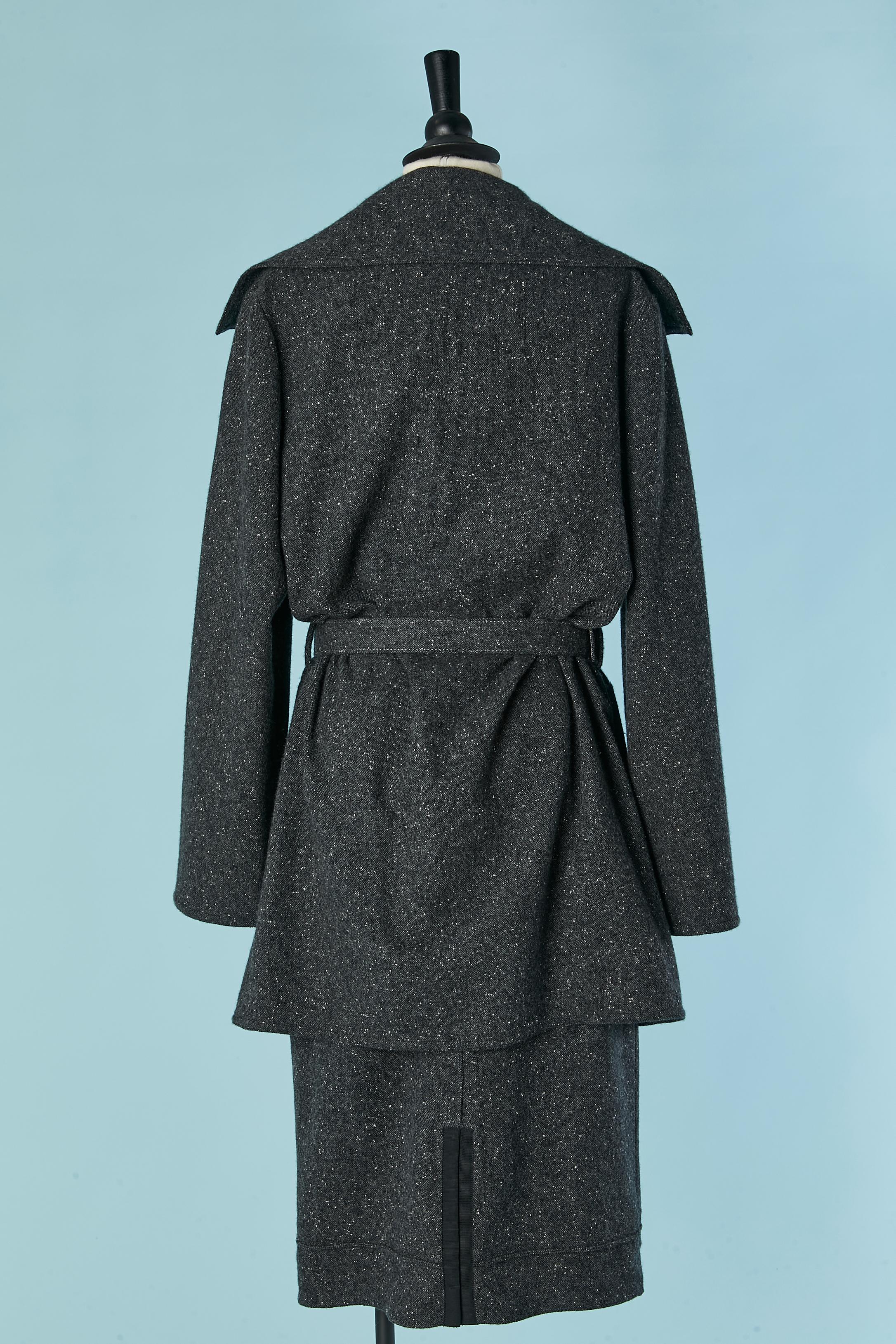 Chiné grey cashmere wrap jacket and skirt ensemble CHANEL For Sale 2