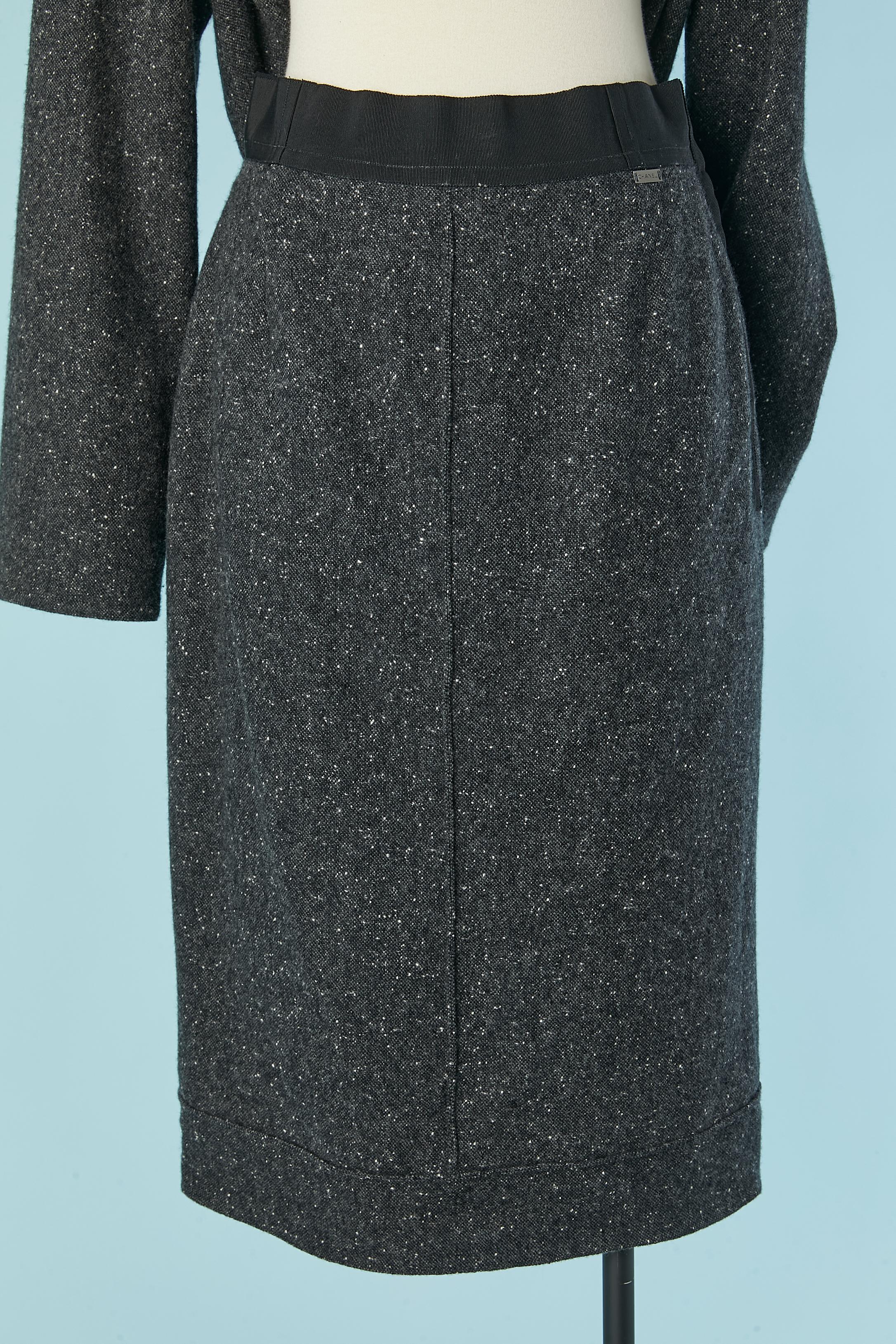 Chiné grey cashmere wrap jacket and skirt ensemble CHANEL For Sale 3