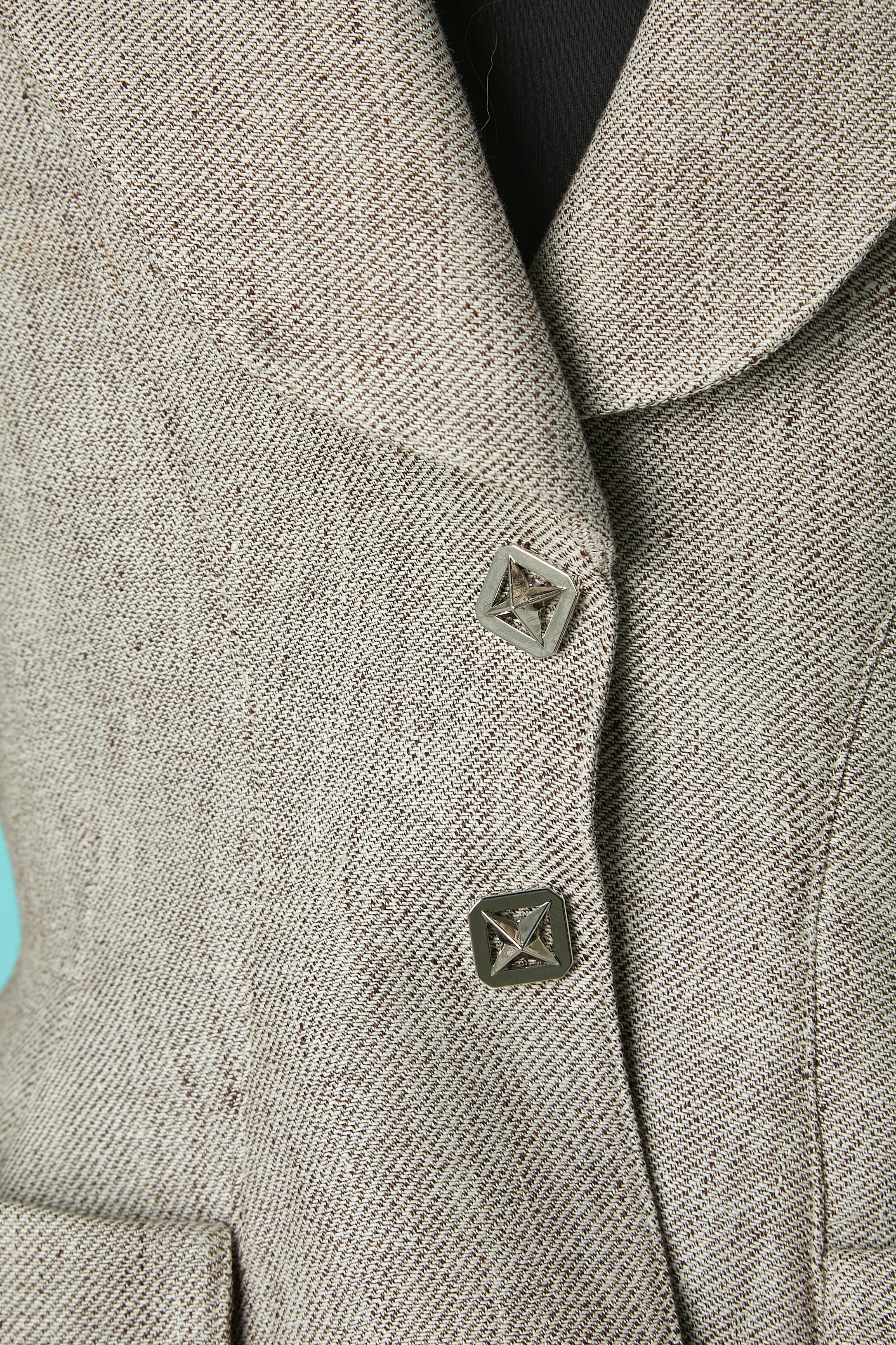 Combinaison jupe en lin chiné, fermeture par boutons-pression étoilés métalliques Thierry Mugler  Excellent état - En vente à Saint-Ouen-Sur-Seine, FR