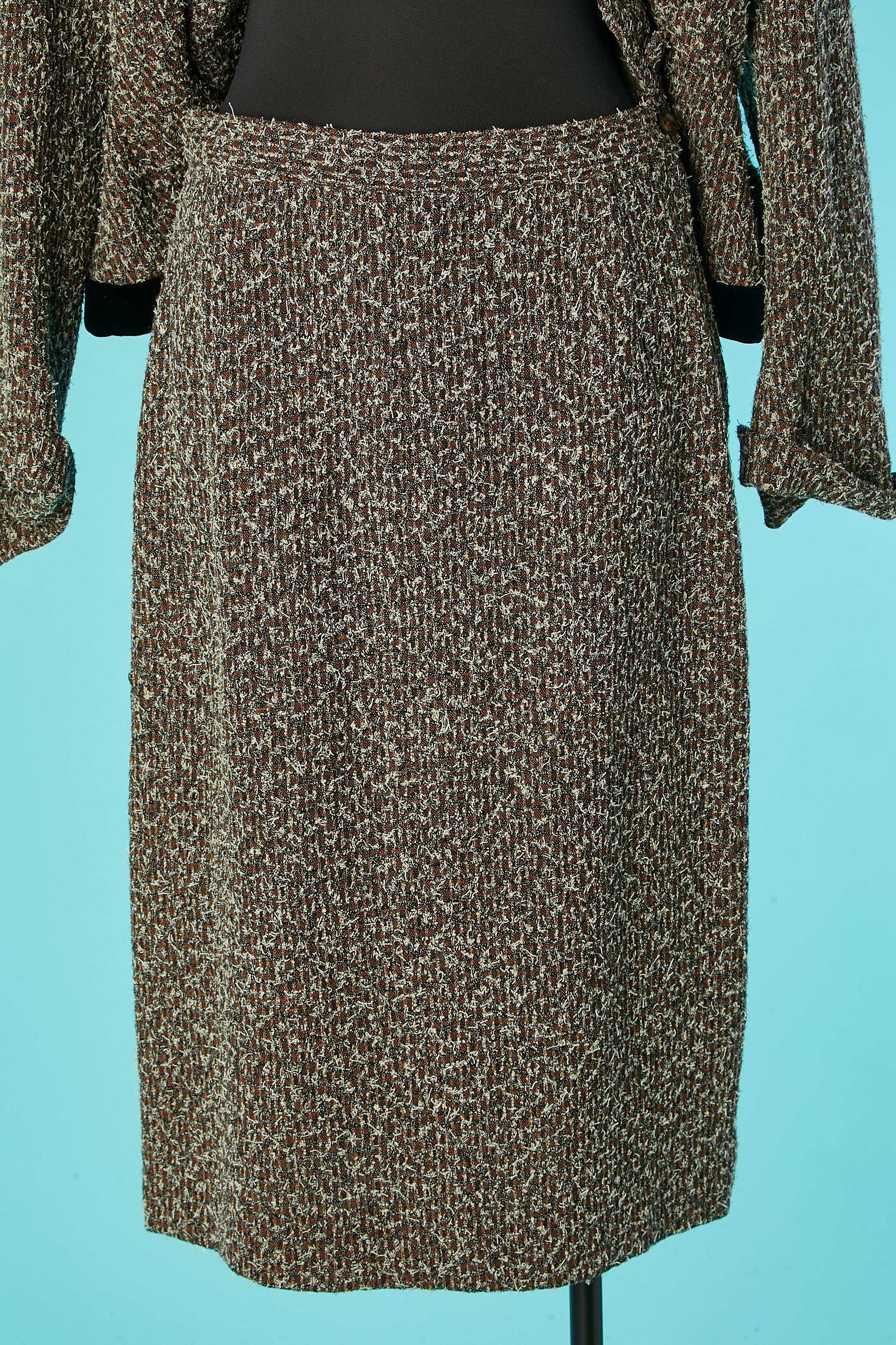 Combinaison jupe en tweed chiné avec détails en velours noir et bordures The Lilly Ann Circa 1940's en vente 4