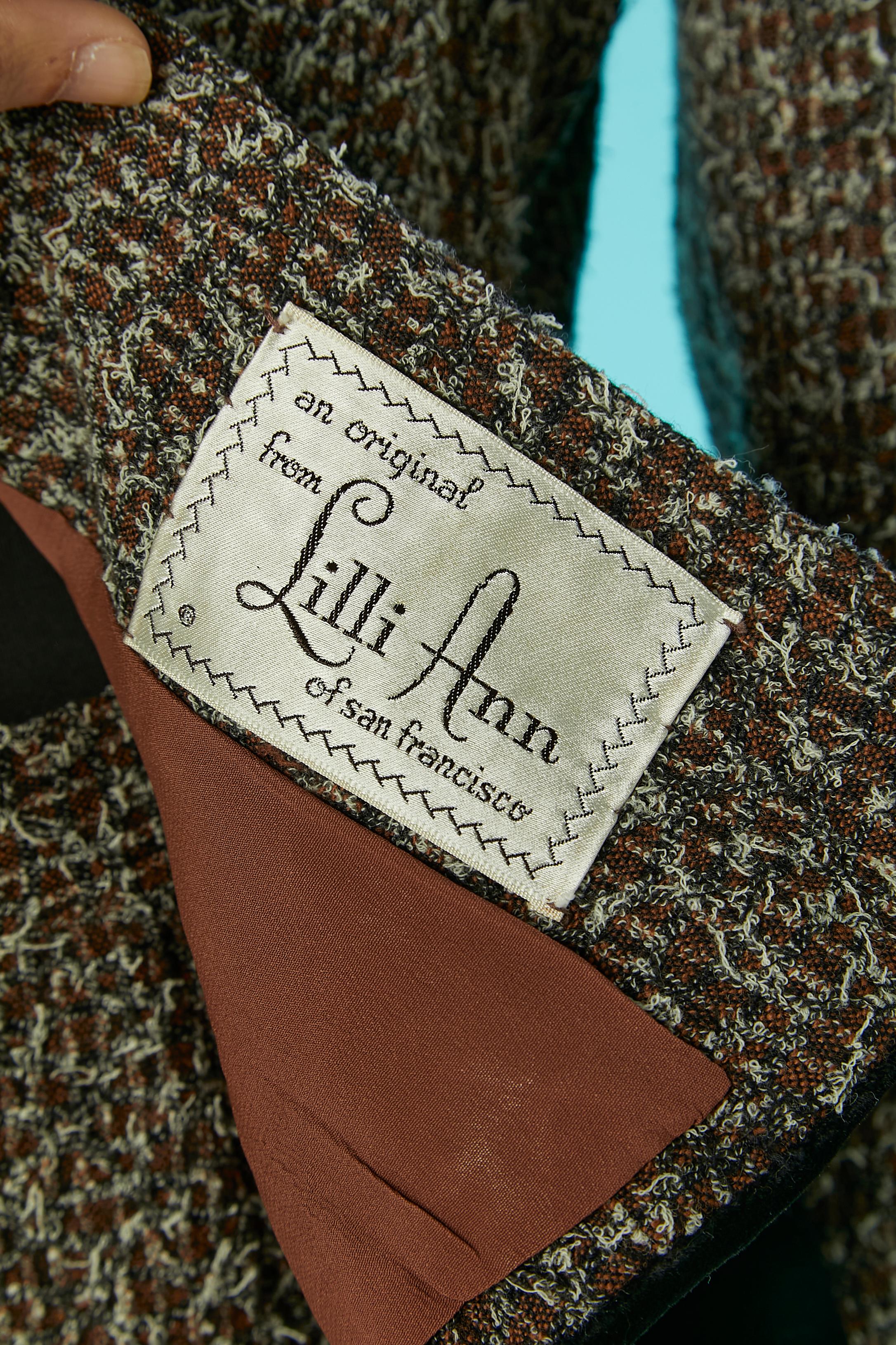 Combinaison jupe en tweed chiné avec détails en velours noir et bordures The Lilly Ann Circa 1940's en vente 5