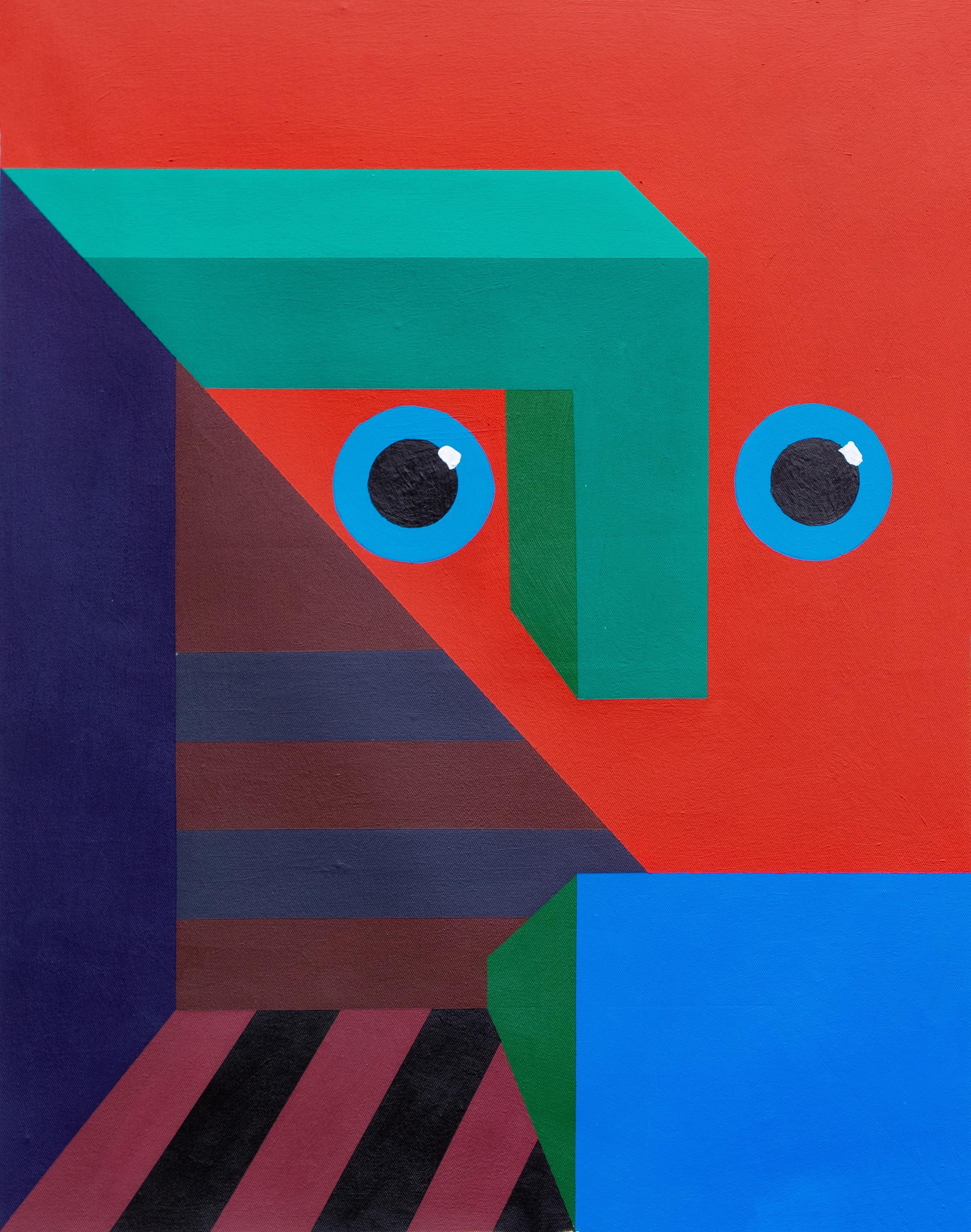 Interior Painting di Chinedu Chidebe - Faccia 1 - 21° secolo, Contemporaneo, Astratto geometrico, Interno, Art Deco