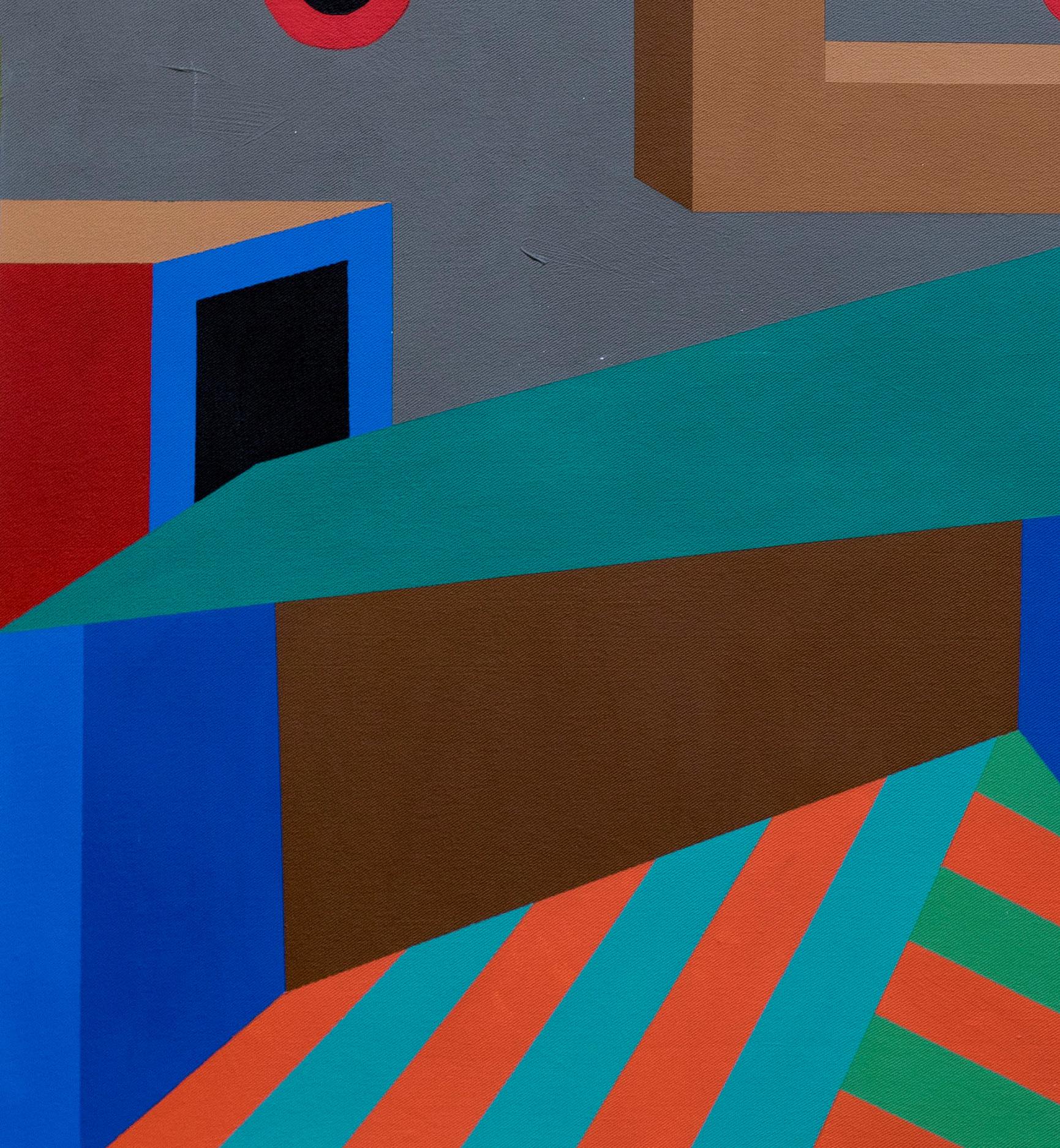 Planes of a Split Atom -21st Century, Contemporary, Geometric Abstract, Interior - Blue Abstract Painting by Chinedu Chidebe