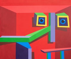 Red Room Synergy -21st Century, Contemporary, Geometric Abstract, Interior Shape