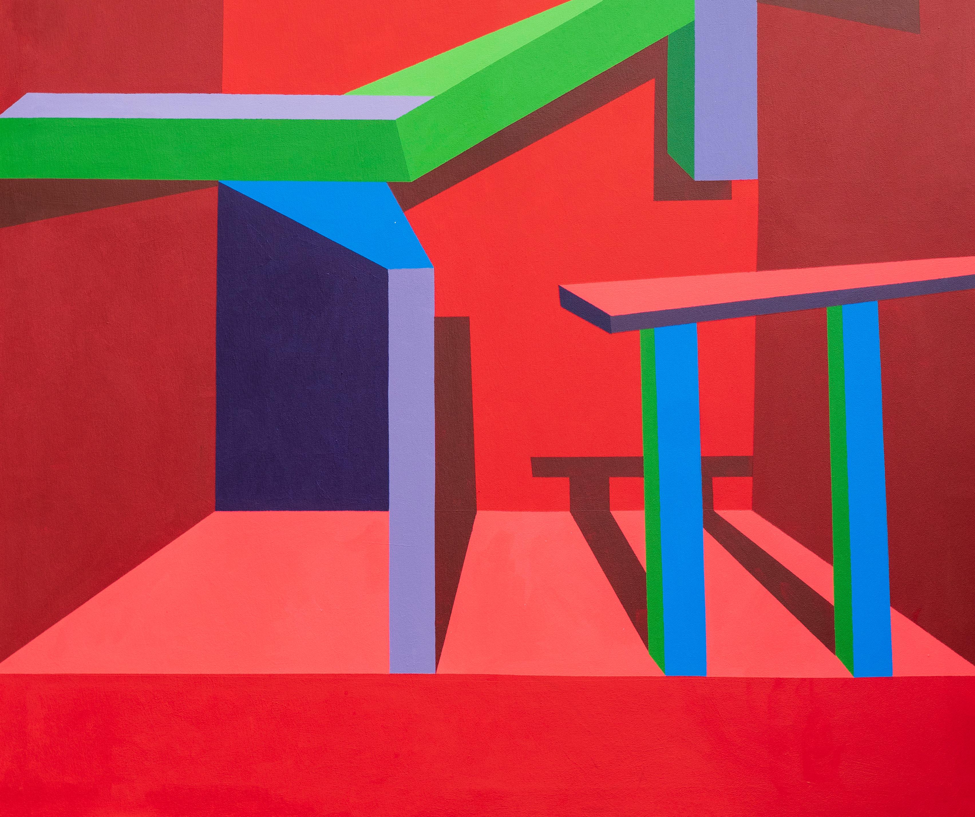 Sinergia della stanza rossa -21° secolo, contemporaneo, astratto geometrico, forma d'interni - Painting Astrattismo geometrico di Chinedu Chidebe
