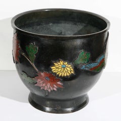 Chineile Champleve Bronze Hibachi, Decorated with inlay Dragons and Flowers