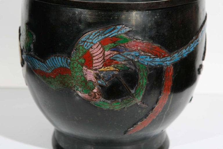 Unknown Chineile Champleve Bronze Hibachi, Decorated with inlay Dragons and Flowers  For Sale
