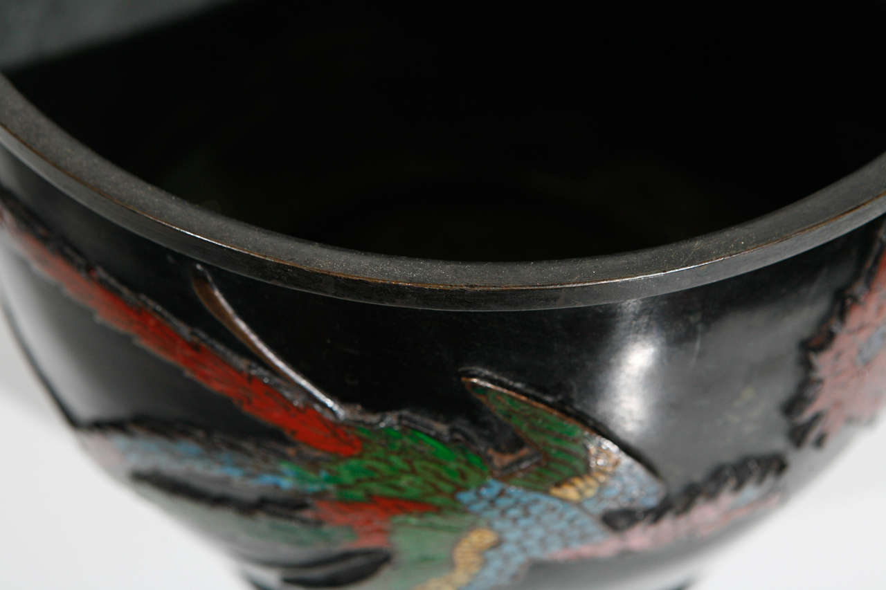 Chineile Champleve Bronze Hibachi, Decorated with inlay Dragons and Flowers  For Sale 2