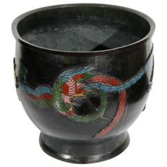 Chineile Champleve Bronze Hibachi, Decorated with inlay Dragons and Flowers 