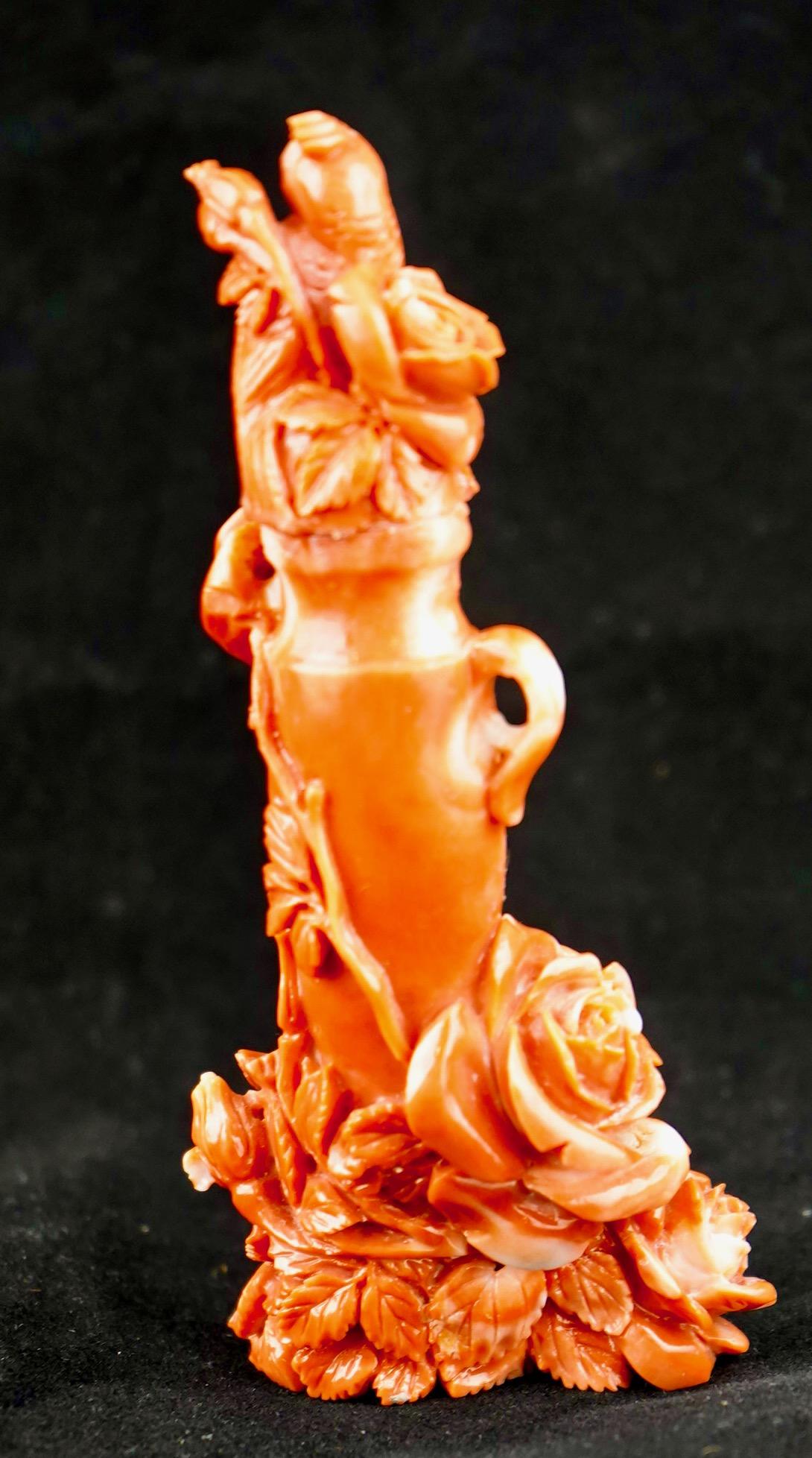 Chinese Export Chines Carved Coral Finely Carved Perfume Bottle For Sale