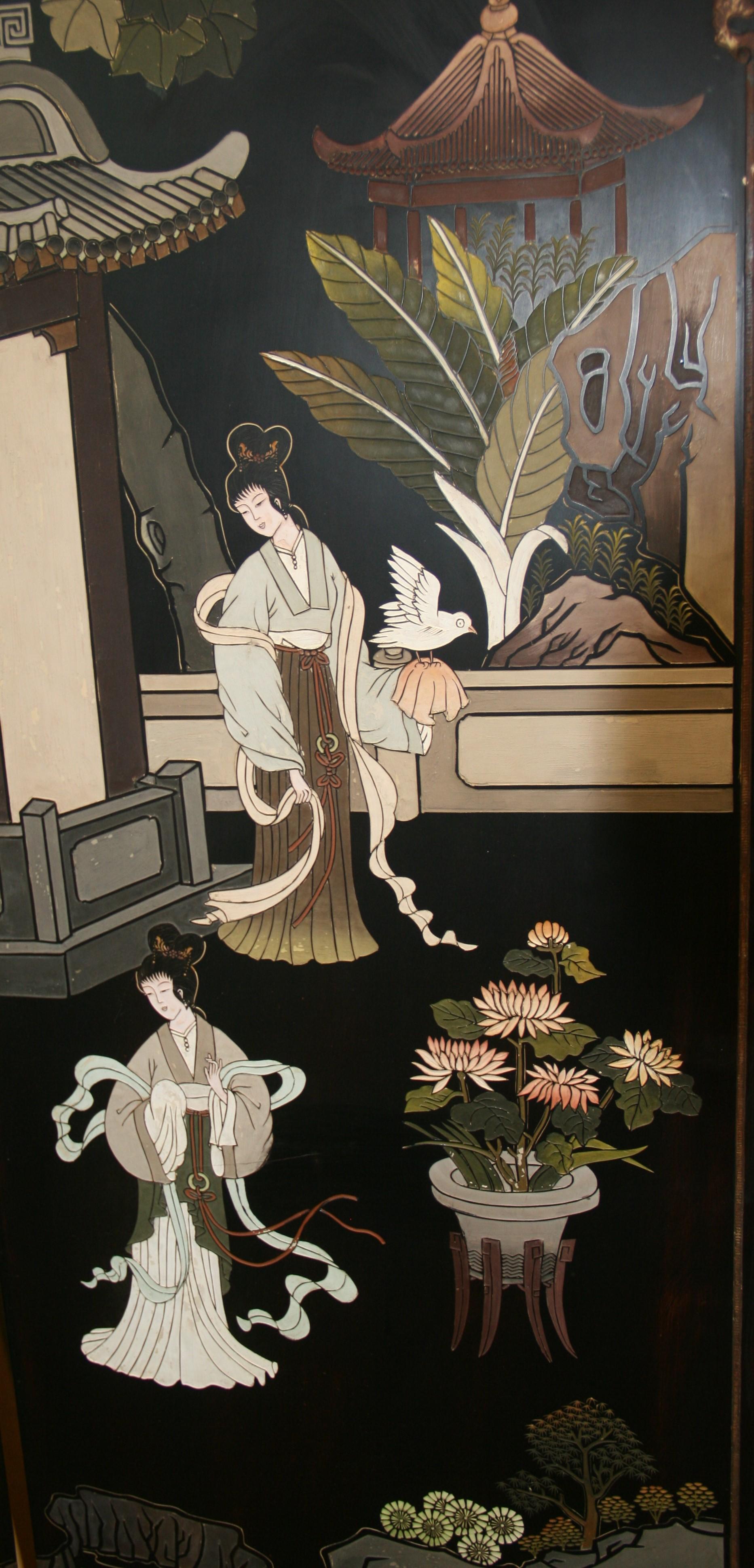Chinois  Écran à quatre panneaux de la pièce Devider Landscape Scene de Coromandel en vente 10