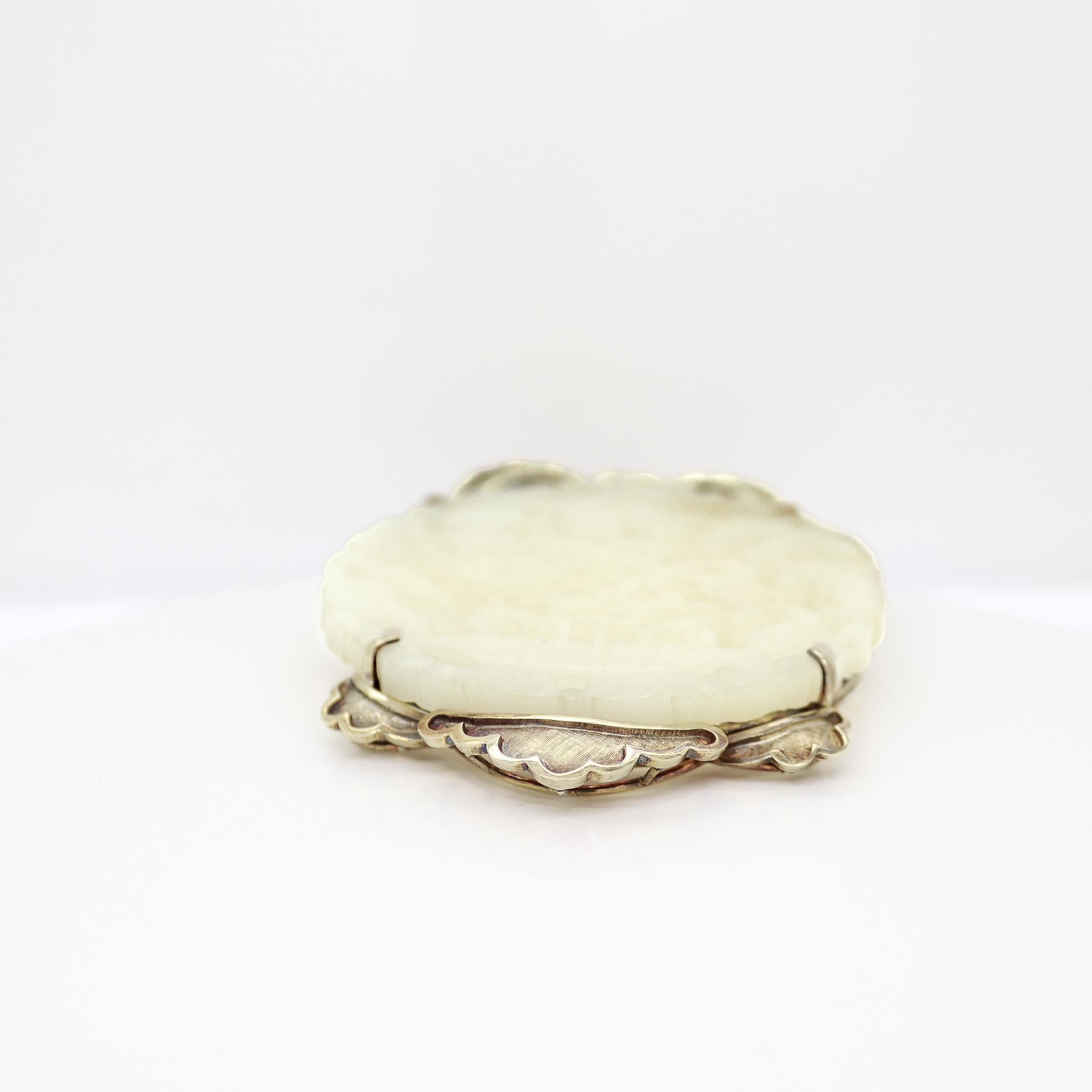 Chinese 14k Gold and Carved Jade Convertible Necklace Pendant / Brooch 5