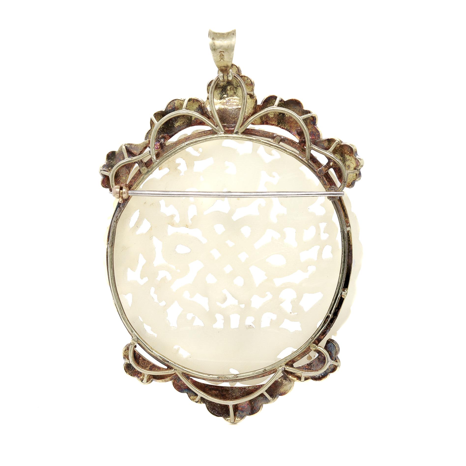 Chinese 14k Gold and Carved Jade Convertible Necklace Pendant / Brooch 1