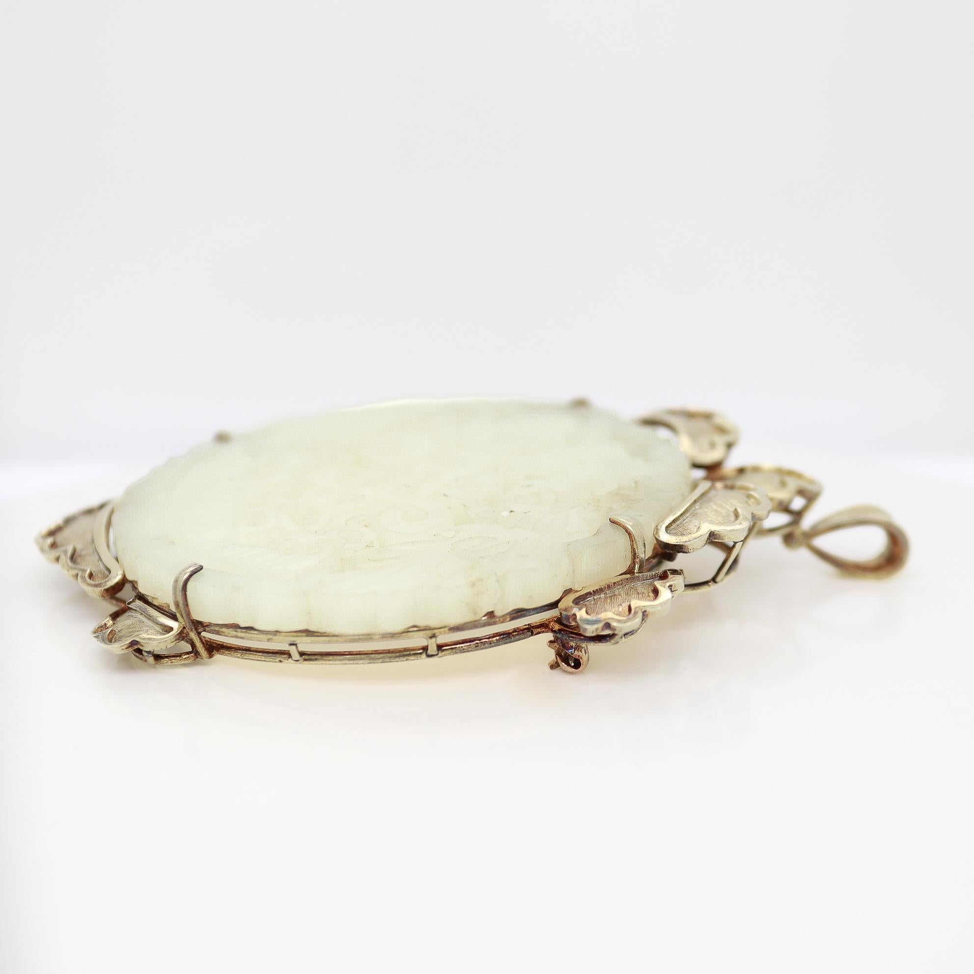 Chinese 14k Gold and Carved Jade Convertible Necklace Pendant / Brooch 2