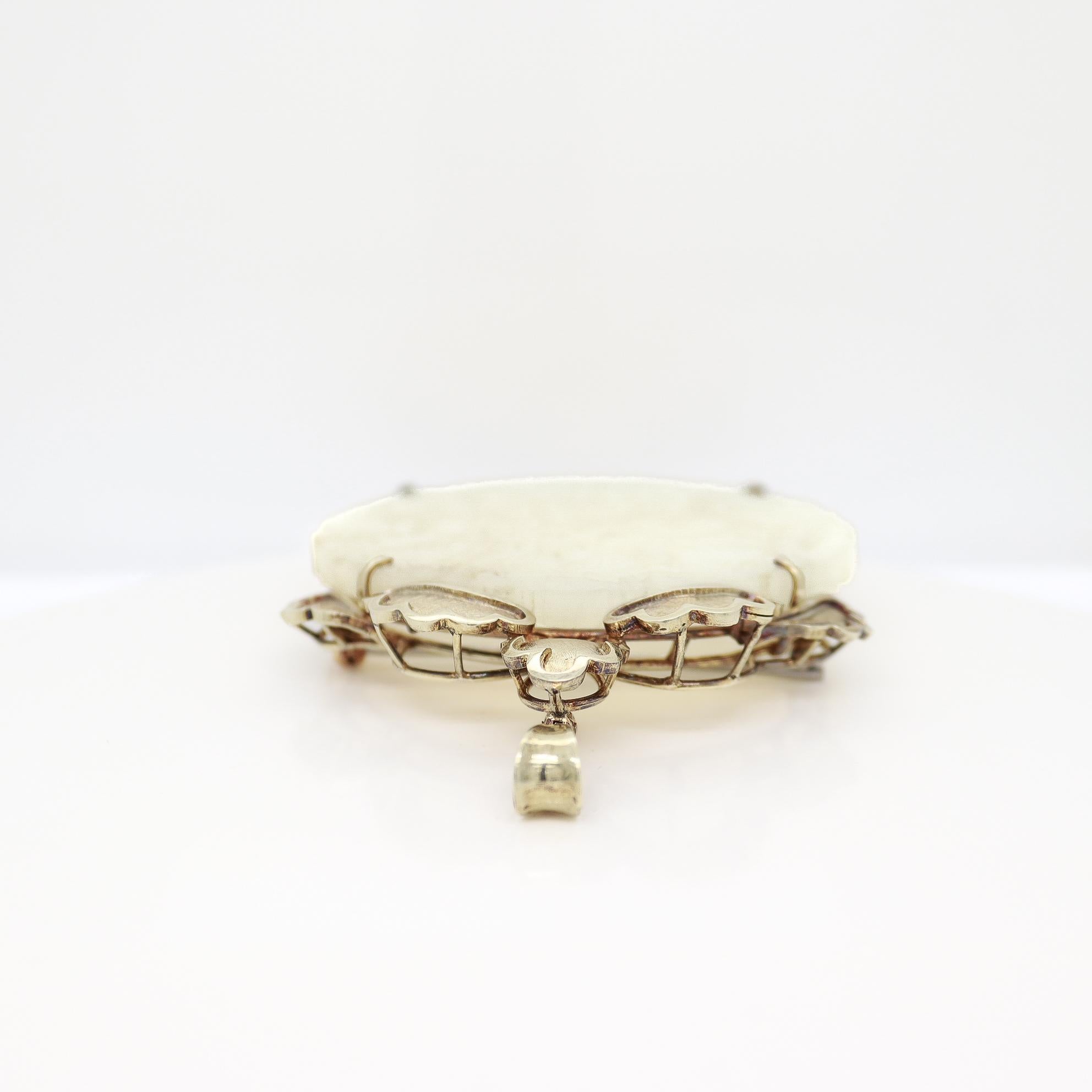 Chinese 14k Gold and Carved Jade Convertible Necklace Pendant / Brooch 3