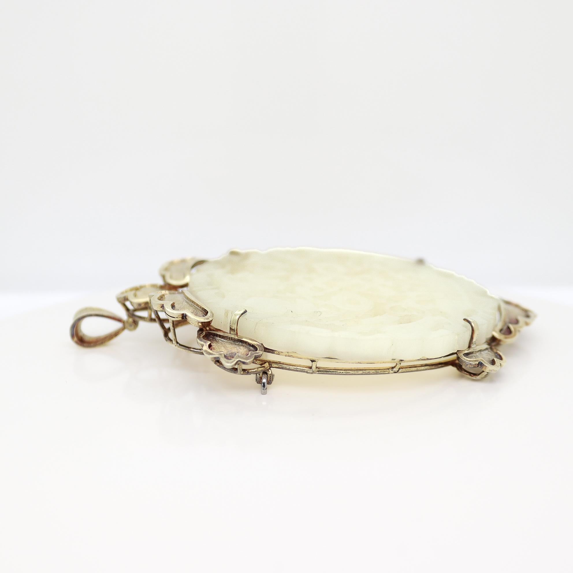 Chinese 14k Gold and Carved Jade Convertible Necklace Pendant / Brooch 4
