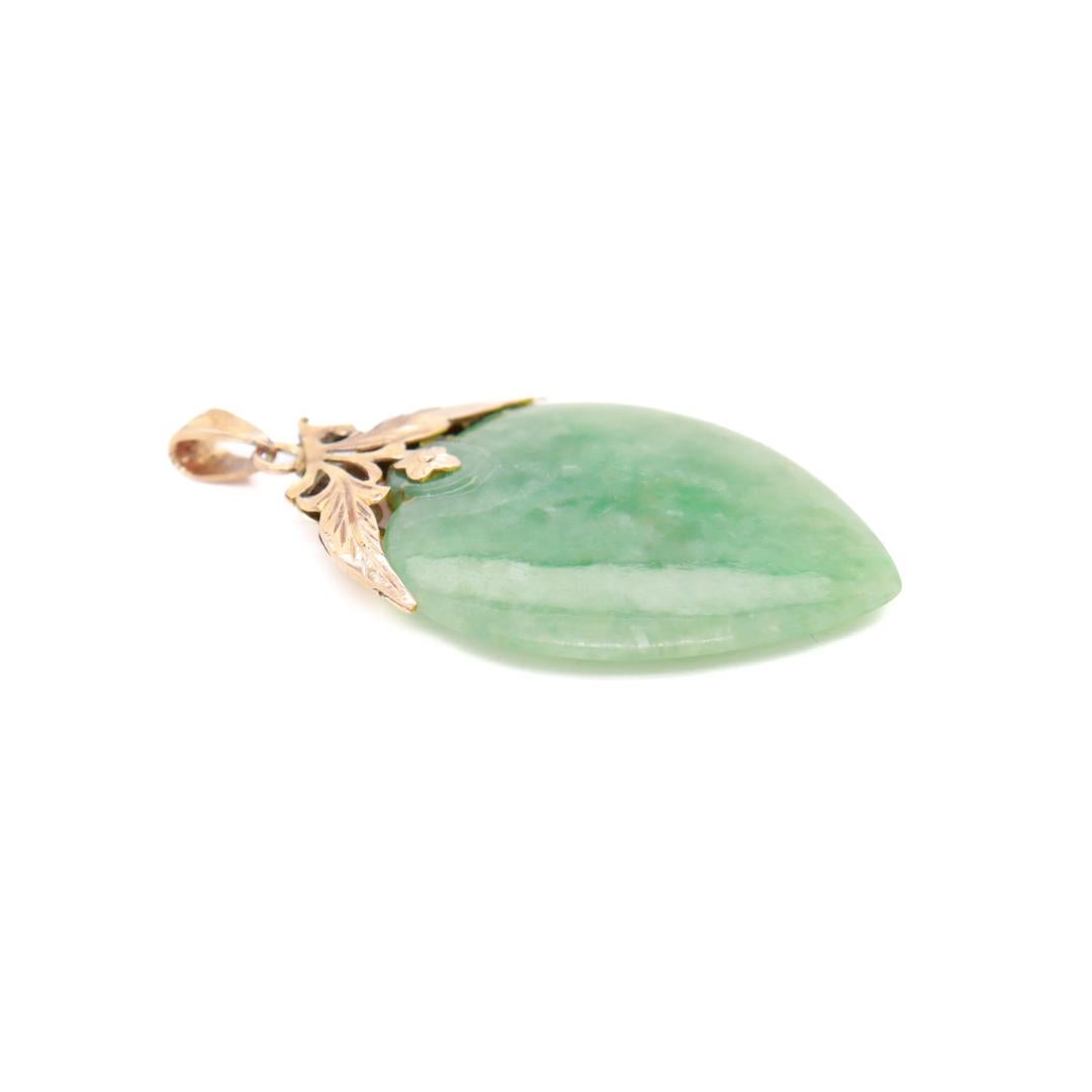 Women's Chinese 14K Gold & Green Jade Pendant for a Necklace For Sale