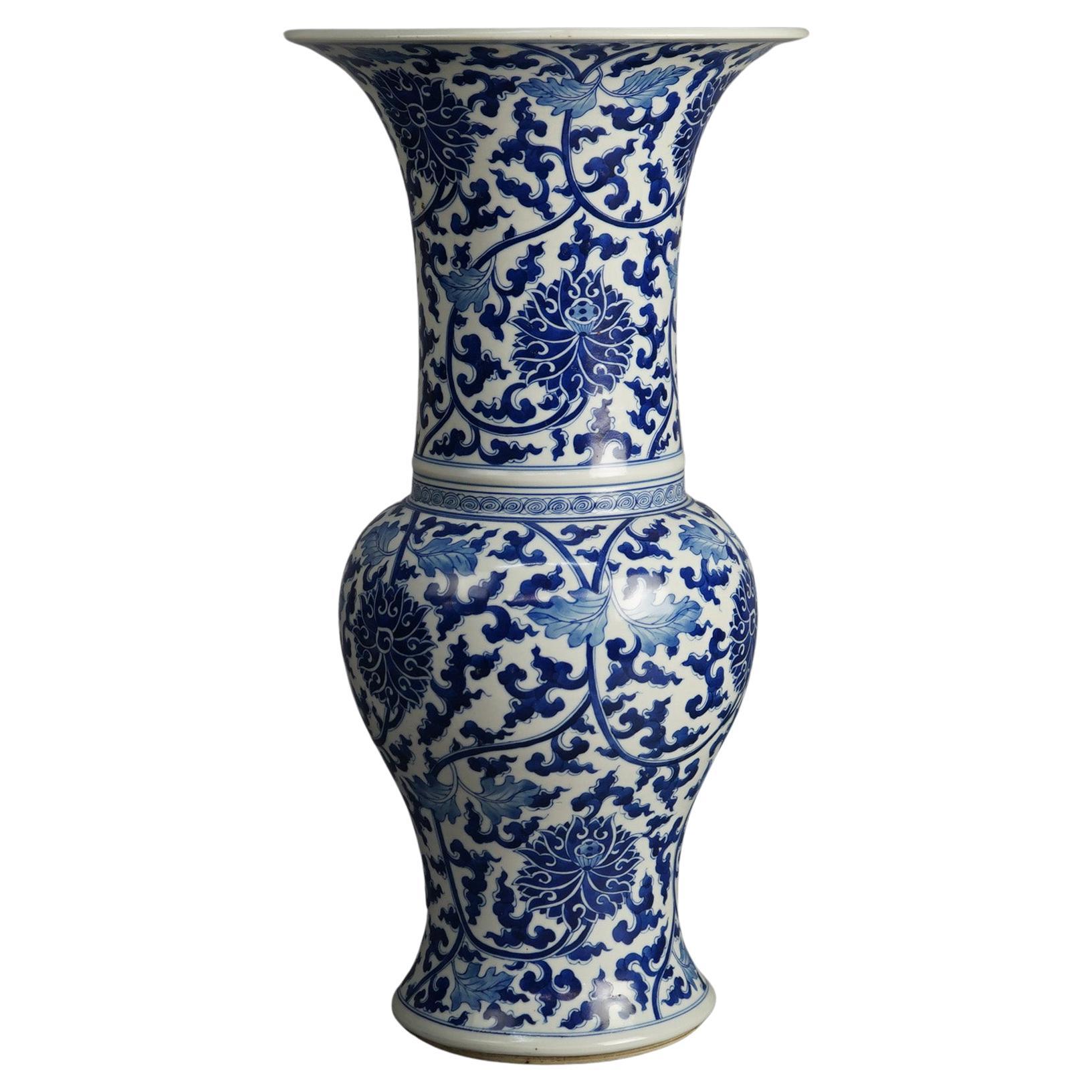 Chinese 18” Blue 
White Floral Decorated Porcelain Vase with Kangxi Mark 20thC